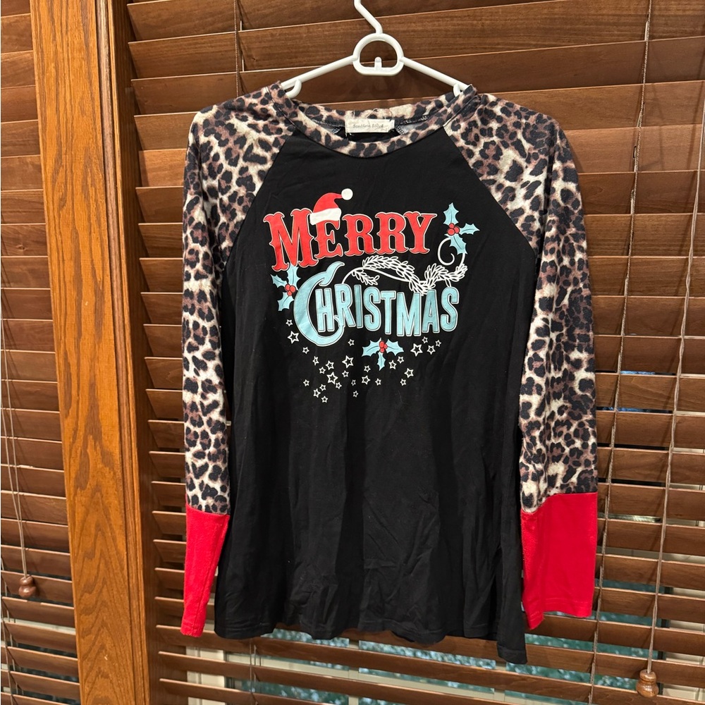Merry Christmas Raglan Shirt - Black and Red